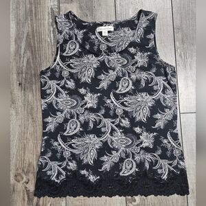 Paisley Lace Black Stretch Tank COLDWATER CREEK Size Small